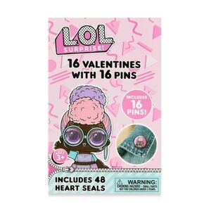 3 pack LOL Doll Valentine Exchange Cards with Button Pins, Greeting Card Set 16
